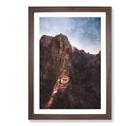 Angels Landing in Utah Painting Framed Print | A2 Walnut Framed Wall Art | Ready to Hang | Modern Historical Picture | Living Room Bedroom Lounge Office
