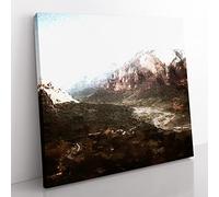 Angels Landing Trail in Zion National Park Utah Modern Canvas Wall Art Print Ready to Hang, Framed Picture for Living Room Bedroom Home Office Décor, 35x35 cm (14x14 Inch)