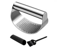Angel's Peel Lounge Stainless Steel Garlic Press Rocker Set with Silicone Garlic Peeler & Cleaning Brush - Garlic Chopper, Mincer, Grater, Crusher (Stainless steel)