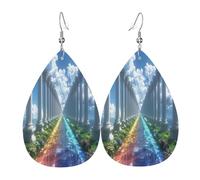 Angel's Road Women's Teardrop Leather Earrings - Lightweight PVC Dangle Earrings, 925 Silver Hooks, Double-Sided Prints | Hypoallergenic Gift