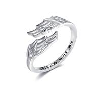 Angel's Wing Rings Sterling Silver Feather Adjustable Band Ring Guardian Angel Jewellery for Women
