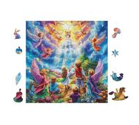 Angels with Rainbow Wings 100-piece Jigsaw Puzzle Set For Adults Teens 14+ Logic Skill Indoor Game Family Game Night Summer Durable Material 28x28cm