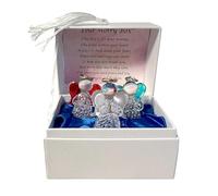 Angels Worry Box | Mindfulness Box | Spiritual Uplifting Verse |Mental Health |Angel Worry Box for Your Loved Ones | Includes 3 Glass Worry Angels with Gilded Wings
