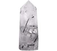 Angelstones Natural Black Rutilated Quartz Gemstone Healing Crystal Hexagonal Pointed Reiki Chakra Faceted Prism Wand Carved Stone Figurine Home Decor