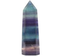 Angelstones Natural Rainbow Fluorite Gemstone Healing Crystal Hexagonal Pointed Reiki Chakra Faceted Prism Wand Carved Stone Figurine Home Decor