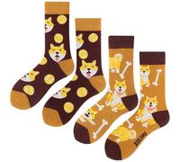 Angelteers 2 Pairs Cartoon Animal Crew Socks Fun Cotton Mid Calf Socks for Women, Shiba Inu, One size