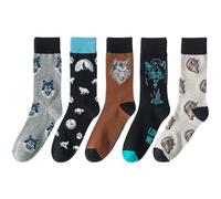 Angelteers 5 Pairs Colorful Food Plant Pattern Cotton Crew Socks for Women Teens, Wolf, One size