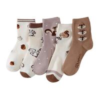 Angelteers 5 Pairs Cute Animal Crew Socks Fun Casual Cotton Calf Socks for Women