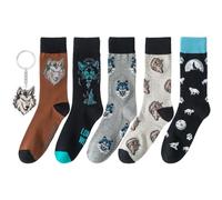 Angelteers 5 Pairs Cute Animal Crew Socks Fun Casual Cotton Calf Socks for Women
