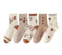 Angelteers 5 Pairs Cute Animal Crew Socks Fun Casual Cotton Calf Socks for Women, Squirrel, One size
