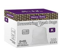 AngeLvet Code K Drawstring Trash Bags Compatible with simplehuman Code K | 200 Count total | 9-12 Gallon / 35-45 Liter | 1.2 Mil Thinkness | White Garbage Can Liners | Heavy Duty Plastic Trash Bags