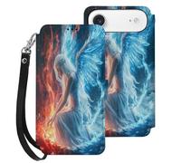 AngelWings Fire Printed Leather Flip Wallet Phone Case Card Slots Compatible with iPhone Series 17