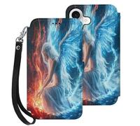 AngelWings Fire Printed Leather Flip Wallet Phone Case Card Slots Compatible with iPhone Series 17