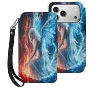 AngelWings Fire Printed Leather Flip Wallet Phone Case Card Slots Compatible with iPhone Series 17