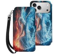 AngelWings Fire Printed Leather Flip Wallet Phone Case Card Slots Compatible with iPhone Series 17