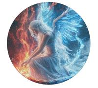 AngelWings Fire Round Wooden Puzzle Letter on Back