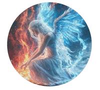 AngelWings Fire Round Wooden Puzzle Letter on Back