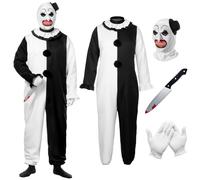 Angenster Art The Clown Costume Set, Horror Movie Killer Outfit with Clown Mask, Gloves, Bloody Accessory for Halloween Carnival (Adults, XL)