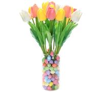 Angenster Artificial Tulips Flowers Set, Tulips Multicolored Real Touch with Easter egg and Artificial Tulips, Faux Flower for Home Table Easter Decorations Wedding Party Flower Decor (Style A)