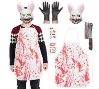 Angenster Butcher Costume Set, Halloween Scary Zombie Bloody Apron With Horror Mask, Toy Knife, Gloves, Scars Tattoos for Women Men (Style A, F)
