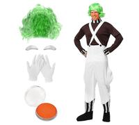 Angenster Chocolate Worker Factory Costume, World Book Day Costumes for Kids Adults with Tops and Strappy Trousers Gloves Wigs, World Book Day Fancy Dress Costume (Adults, S)