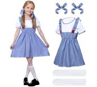 Angenster D orothy Costume Kids, World Book Day Costumes for Girls D orothy Costume for School Book Week with Hairbands Socks, Girls Fancy Dress, Child Dress Up Costumes (Kids, 120)