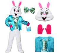 Angenster Easter Bunny Rabbit Mascot Costume for Adult, Easter Rabbit With Vest Bow Tie Basket Cute Plush Rabbit Costume Fancy Dress Performance Cosplay Party One Size Fits Most Adults (Style B, F)