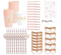 Angenster Hen Party Accessories,Team Bride Plastic Cups Straws Tattoo Stickers Gold Silk Screen Wristbands Bachelorette Bridesmaids Glasses,Hen Party Table Decorations