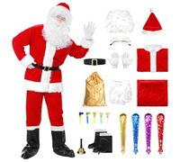 Angenster Luxury Santa Suit - Adult Men's Santa Claus Costume w/ Hat, Wig, Beard, Gloves, Bell & Accessories (XL)