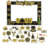 Angenster New Years Eve Party Photo Booth Props, 30Pcs New Years Eve Party Accessories Happy New Year 2025 Decorations Supplies New Year's Eve with Photo Booth Frame for Happy New Year Decorations