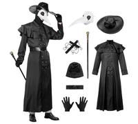 Angenster Plague Doctor Costume - Adult Steampunk Fancy Dress with Plague Doctor Mask, Scepter, Gloves, Necklace, Belt Pouch (Male, XXL)