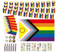 Angenster Pride Decorations Set,Pride Flag Pride Rainbow Bunting Banner Rainbow Gay Pride Sticker Pride Badges LGBT Party Decorations Pride Month Decorations(26Pcs)