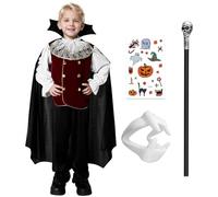 Angenster Vampire Costume Kids, Halloween Costume Kids Vampire Cosplay Gothic Devil Costume with Vampire Teeth Cape Scepter Sticker, Bat Costume Kids for Halloween Carnival (Boys, XL)