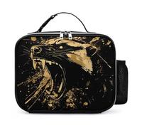 Anger Honey-Badger Roaring Reusable Insulated Lunch Bag Tote Handbag Leather Portable Cooler Bags for Men Women
