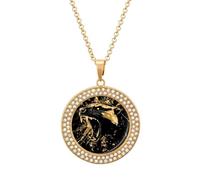 Anger Honey-Badger Roaring Round Pendant Necklace Diamond Edging Brilliant Personalized Jewelry Gifts for Women Golden-style