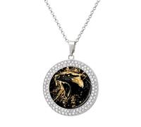 Anger Honey-Badger Roaring Round Pendant Necklace Diamond Edging Brilliant Personalized Jewelry Gifts for Women Silver-style