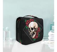 Anger Skull Red Roses Hanging Foldable Toiletry Cosmetic Bag Makeup Travel Organizer Bags Case for Women Girls Bathroom