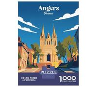 Angers France Cathedral 1000 Piece Jigsaw Puzzle, Historic Square Architecture, Thick Cardboard Pieces for Travel Lovers, Mindful Activity, Paper Board, 38x26cm/1000pcs