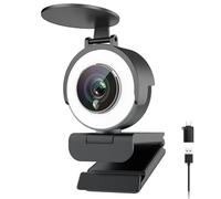 Angetube 4K Webcam with Ring Light for PC - USB Webcam for Laptop,Computer Camera with Noise-Cancelling Microphone for Live Streaming,1080P@60FPS,PDAF Autofocus,Plug&Play,Privacy Cover for Zoom/Teams