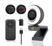 Angetube Webcam, 2K Streaming Webcam with Ring Light, HDR Laptop Camera with Remote, Dual Stereo Microphone and Privacy Cover, Auto Focus 5X Zoom in, Computer Camera for Zoom/Skype/Teams/Webex