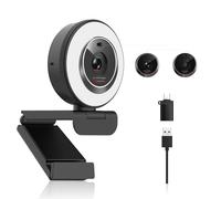 Angetube Webcam for PC, 1080P/30fps USB Camera with Ring Light and Privacy Cover, Auto-Focus, Plug&Play, Computer Camera with microphone, Web Cam for Zoom/Teams/YouTube, Laptop/Desktop