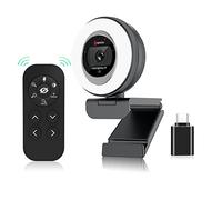 Angetube Webcam with Ring Light, 1080P 60FPS Camera for PC Streaming Cam with Remote Built-in Dual Stereo Microphone and Privacy Cover for Zoom/Skype/Teams/Webex, Mac Windows