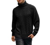 Angeun Mens Turtleneck Sweater Pullover Twisted Pattern Casual Loose Fit Thick Winter Long Sleeve Cable Knit Sweaters, Black, XXL