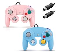 ANGFA 2 Pack Wired Controllers for Game Cube, Classic Controller Compatible with Wii and NGC Game Cube Console, Plug & Play Classic Gamepad (Pink + Light Blue)
