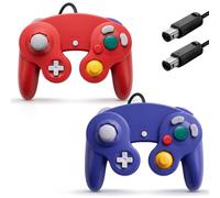 ANGFA 2 Pack Wired Controllers for Game Cube, Classic Controller Compatible with Wii and NGC Game Cube Console, Plug & Play Classic Gamepad (Red + Dark Blue)