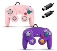 ANGFA 2 Pack Wired Controllers for Game Cube, Classic Controller Compatible with Wii and NGC Game Cube Console, Plug & Play Classic Gamepad (Pink + Purple)