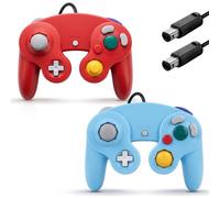 ANGFA 2 Pack Wired Controllers for Game Cube, Classic Controller Compatible with Wii and NGC Game Cube Console, Plug & Play Classic Gamepad (Red + Light Blue)