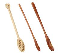 ANGGREK 3Pcs Wooden Coffee Stirring Spoons Set for Coffee Milk Honey Mixing with Long Handle Non Paint Color Flat Thin Handle Heart Shaped Design