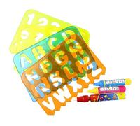 ANGGREK Alphabet Hollow Board, Geometric Figure Plastic Educational Toy for Kids Ages 3-6, with 3 Pens for Painting Templates, Creativity Learning Tool (Cartoon Puzzle Geometric Figure Hollow