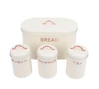 ANGGREK Canister Set, Iron Kitchen Storage with 3 Canisters and Bread Box, Perfect for Coffee, Tea and Sugar, Ideal for Home and Small Spaces (Cream)
